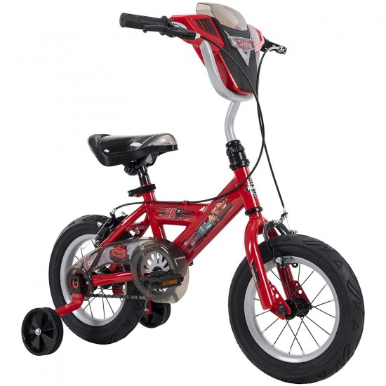 Cars Kid Bike Quick Connect Assembly, Handlebar Plaque w/Sounds & Training Wheels, 12″