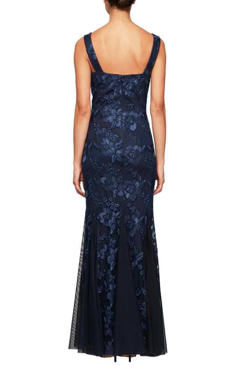 Alex Evenings Rosette A-Line Gown - 12 / Navy