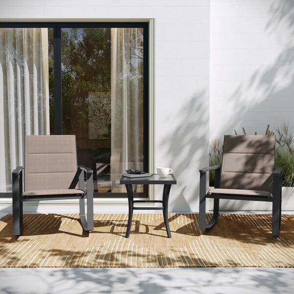 3 Piece AllWeather Rocking Chairs and Glass Top Table Bistro Set