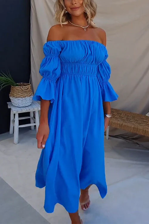 Off Shoulder Frill Waist Maxi DressClistos