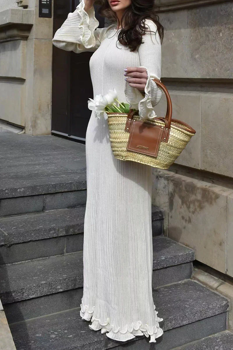 Backless O-Neck Long Sleeve Maxi DressClistos