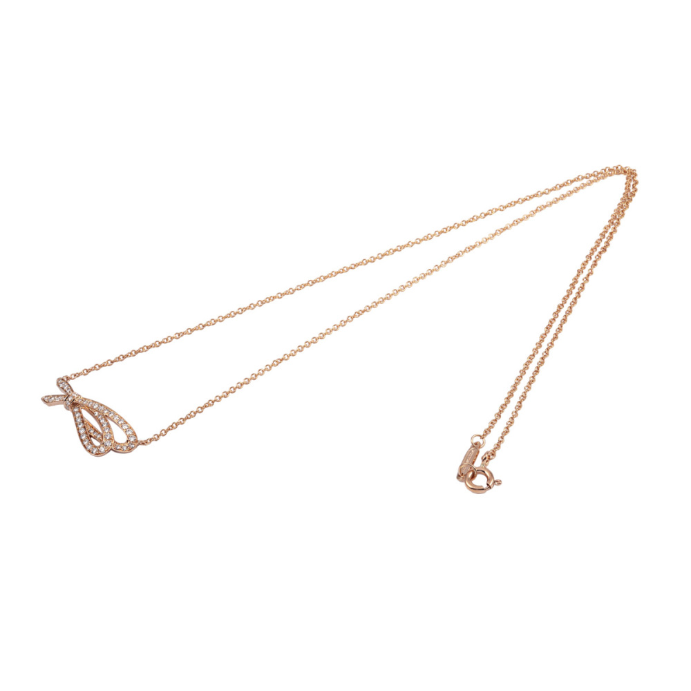 Tiffany & Co. Bow Ribbon Diamond Necklace 18K Rose Gold