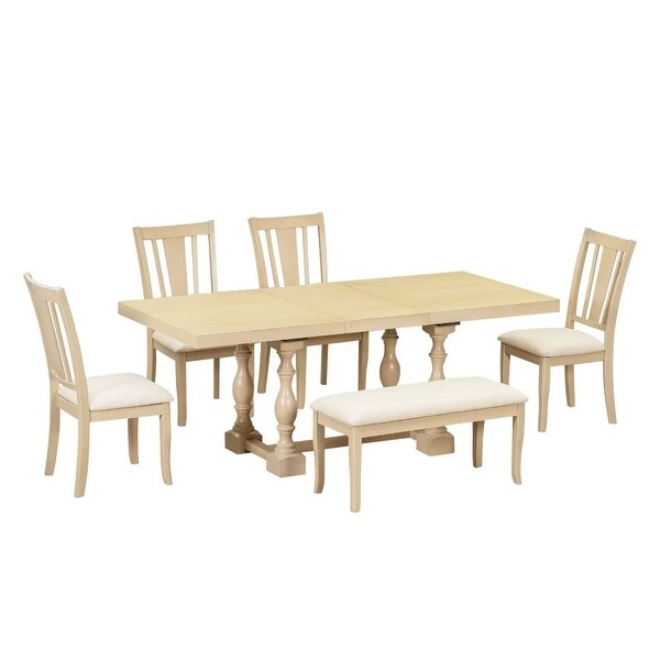 Extendable Dining Table Set with Removable Leaf,Padded Chairs and Bench