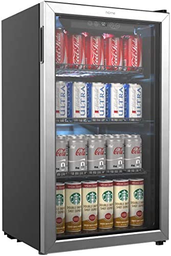 hOmeLabs Beverage Refrigerator and Cooler - 120 Can Mini Fridge with Glass Door