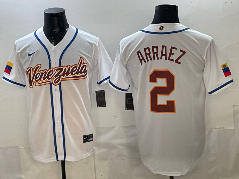 Men's Venezuela Baseball Luis Arraez #2 White 2026 World Baseball Classic Stadium Jersey