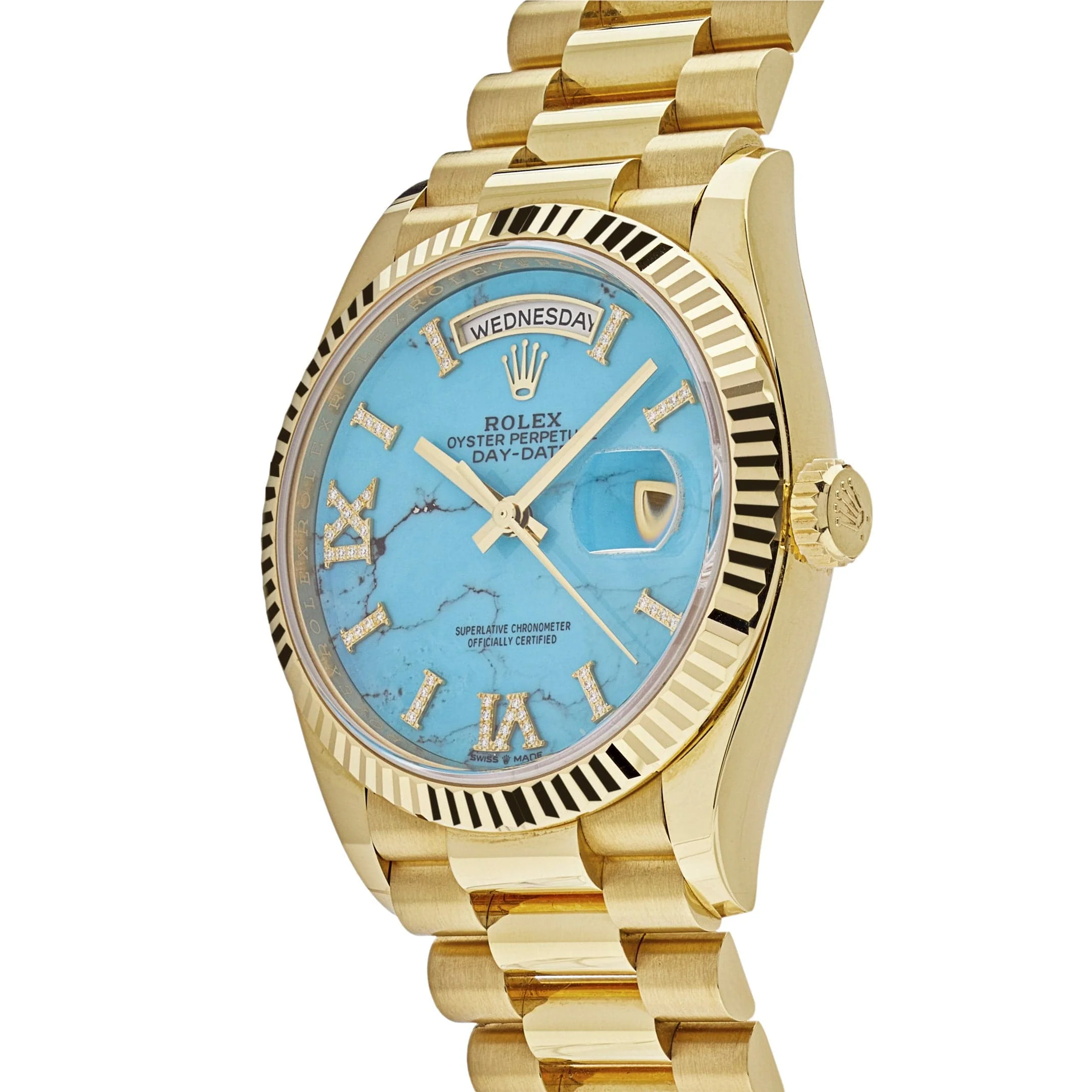 Rolex Day-Date 36 128238 Yellow Gold Turquoise Diamond Dial