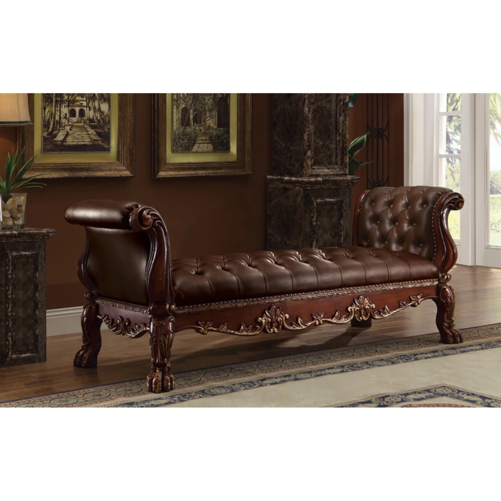 Benzara Wooden Frame Backless Bedroom Bench With Polyurethane Seat