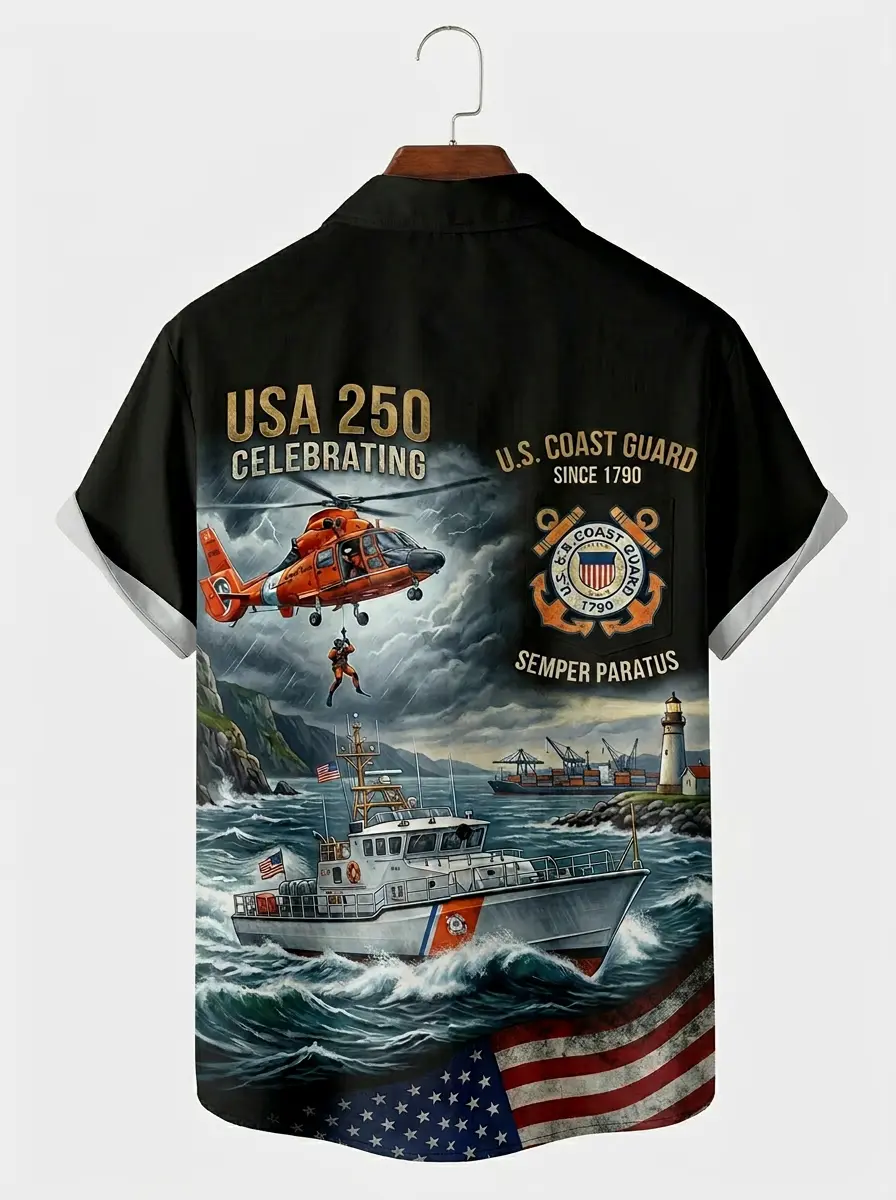 Men's printed shirts, U.S. Coast Guard USA 250 Commemorative Hawaiian Shirt