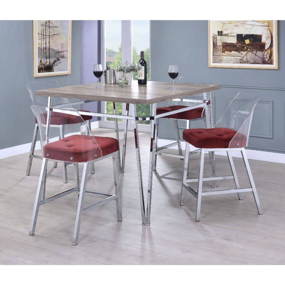 Acme Nadie II Counter Height Table, Light Oak u0026 Chrome