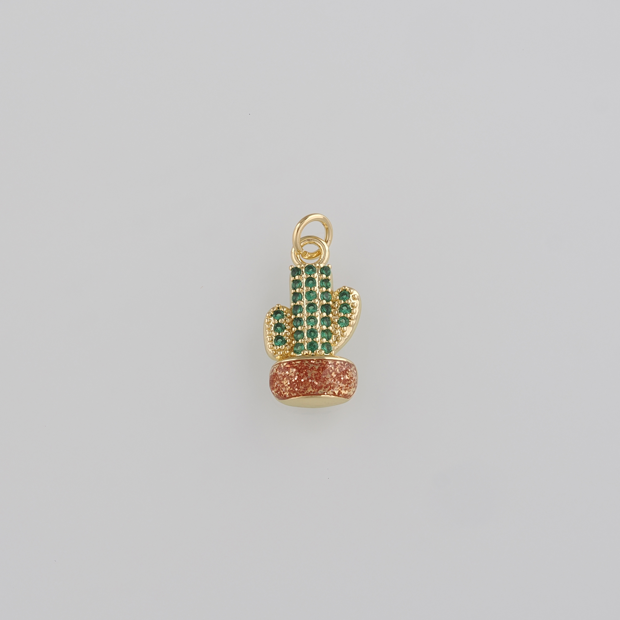 18K Gold Filled Cactus Pendant,CZ Micro Pave Cactus Charm Earrings Necklace for DIY Jewelry Making Supply