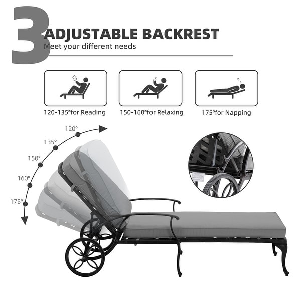 HOMEFUN Aluminum pool edge recliner with wheels that can tilt set of 3