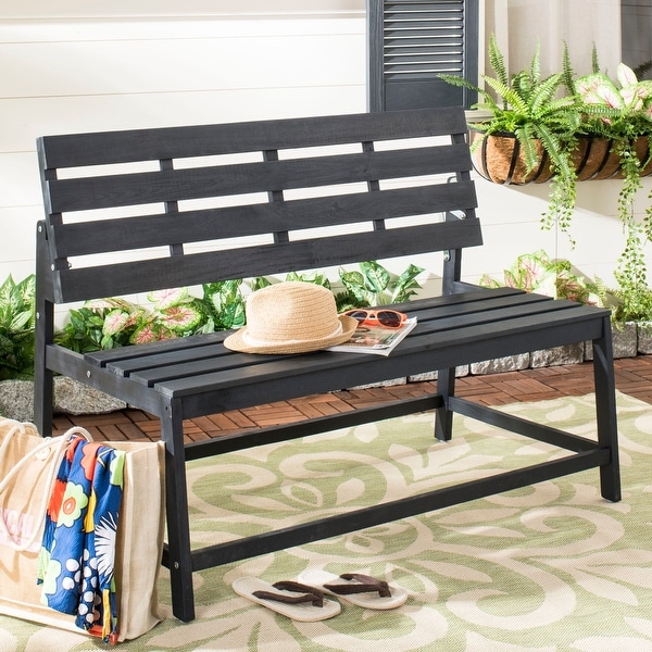 SAFAVIEH Outdoor Living Ruben Balcony Bench and Table Dark Slate Gray.