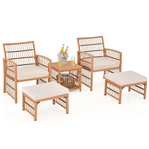Costway 5 Piece Patio Rattan Wicker Conversation Set with 2Tier