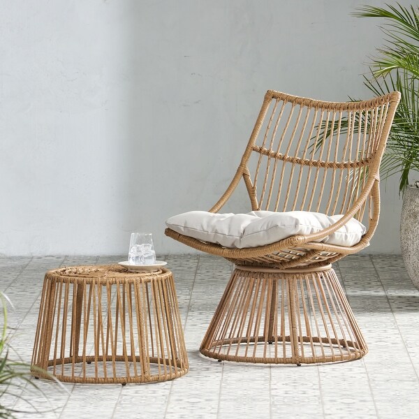 Caryl Outdoor Wicker Chair and Side Table Set with Cushion by Christopher Knight Home
