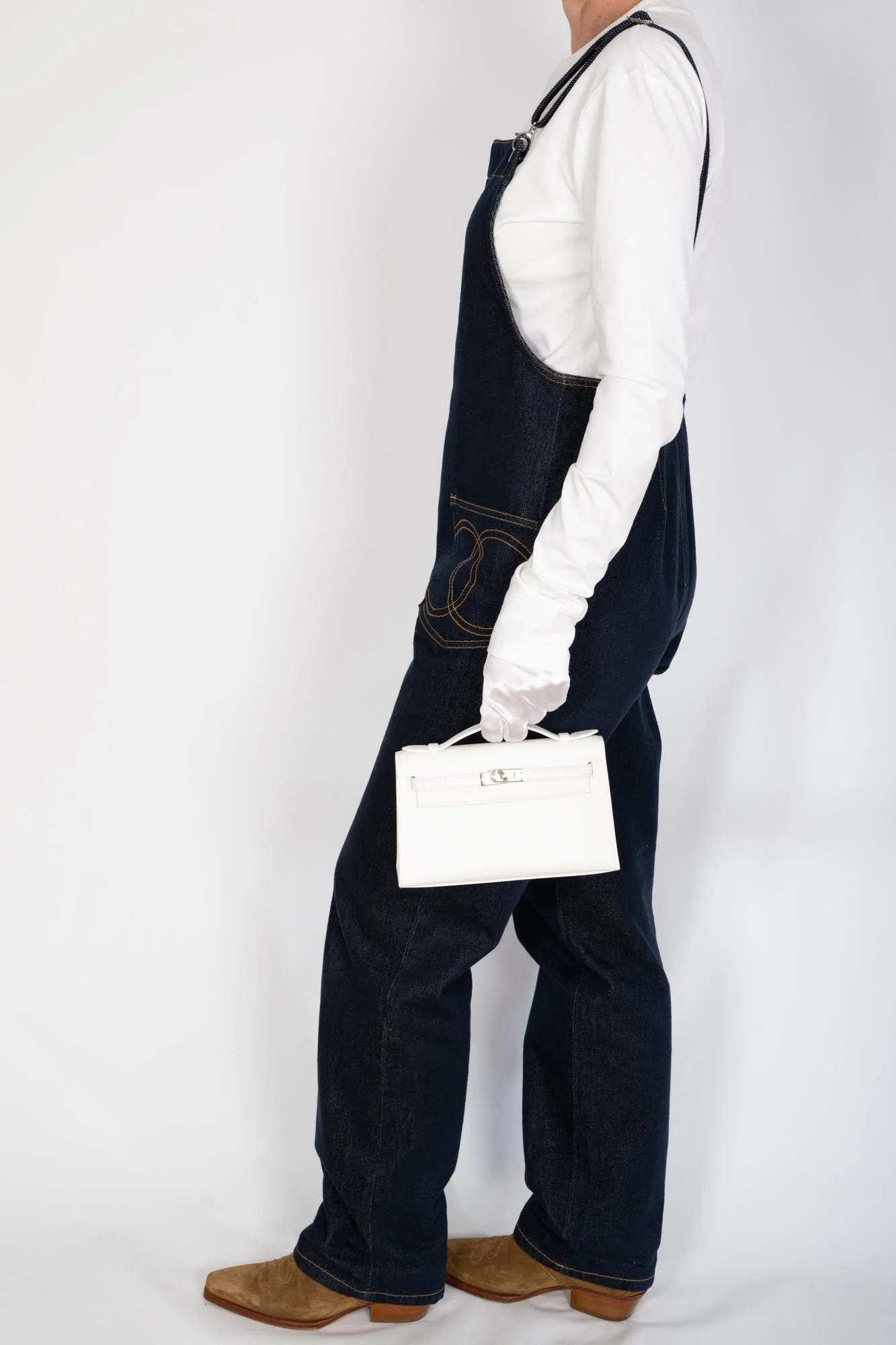 Hermès Kelly Pochette White Swift Palladium Hardware