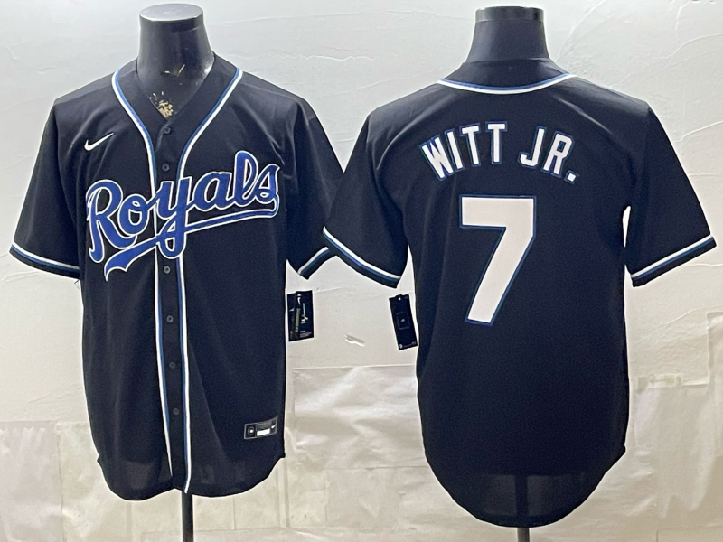 Men's Kansas City Royals Bobby Witt Jr. #7 Fashion Replica Black Out Jersey