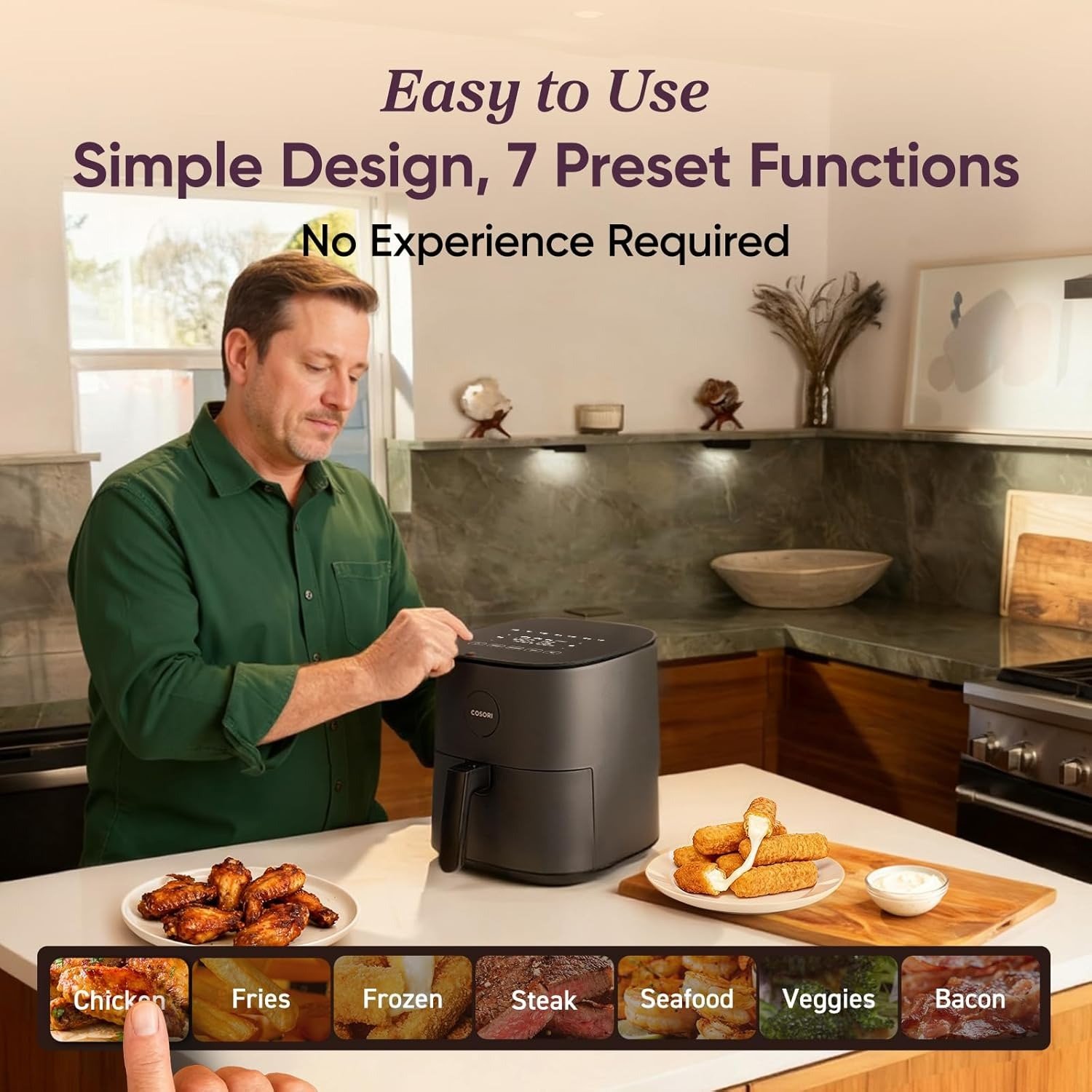 5QT 9-in-1 Compact Air Fryer, 450°F Max Temp, Shake Reminder, Easy-Clean Glass Panel