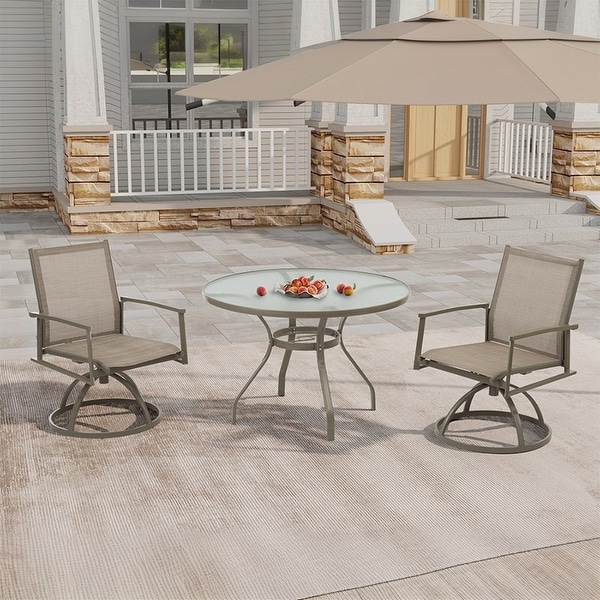 3Piece Outdoor Bistro Patio Table and Chairs Set with Swivel Rocker Chairs and Round CastTop Table