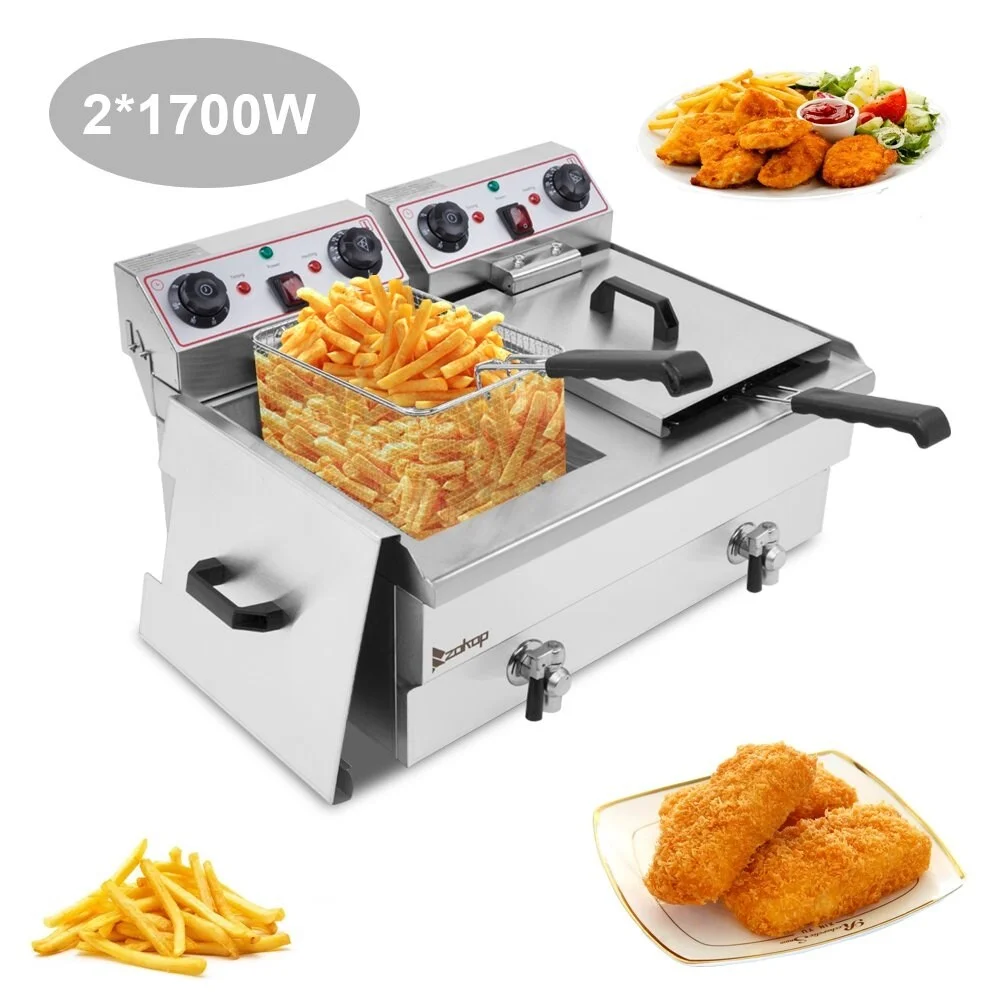 ZOKOP  12.5qt/24.9QT Stainless Steel Faucet Deep Fryer 1700W Max (8L Large Fryer Blue / Large Handle) 24.9Qt