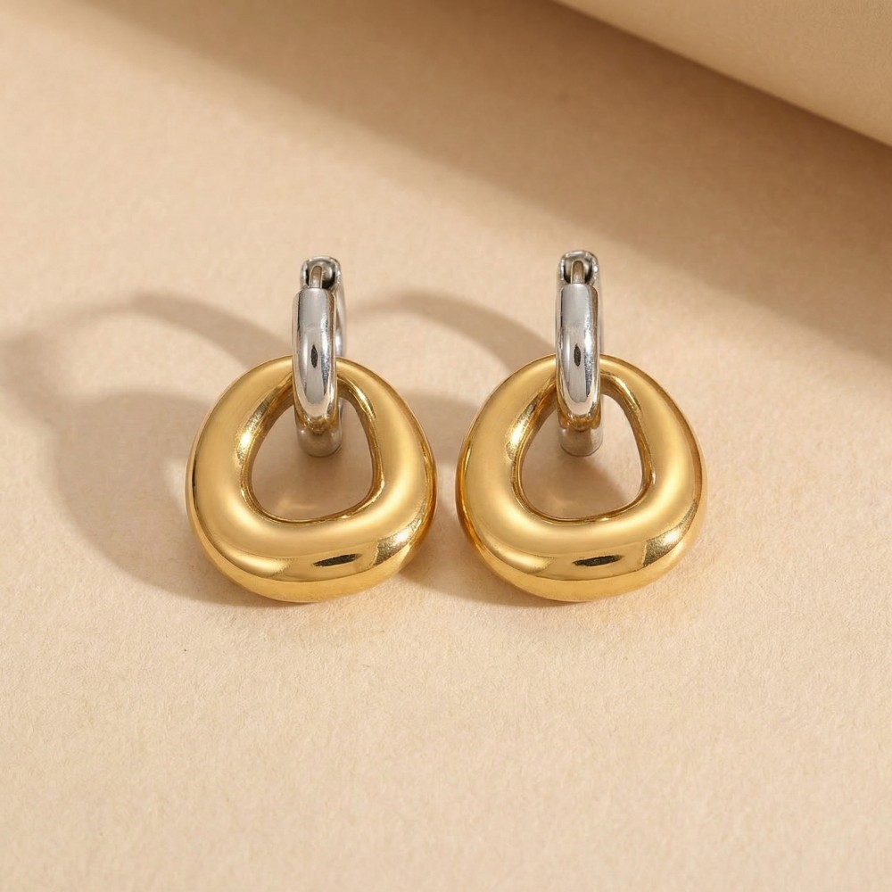 Chunky Gold Plated Stainless Steel Hoop Earrings for Women Puffy Teardrop Dangle Earrings Minimalist Geometric Statement Jewelry