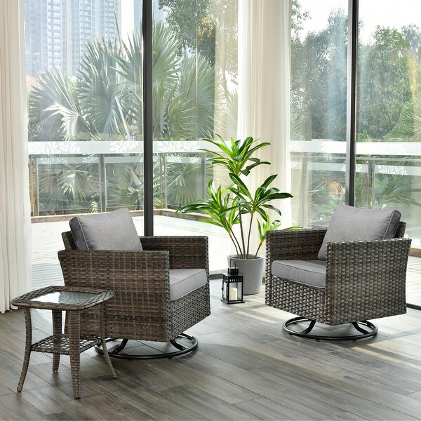OVIOS Wicker Swivel Rocking Chair 3piece Set