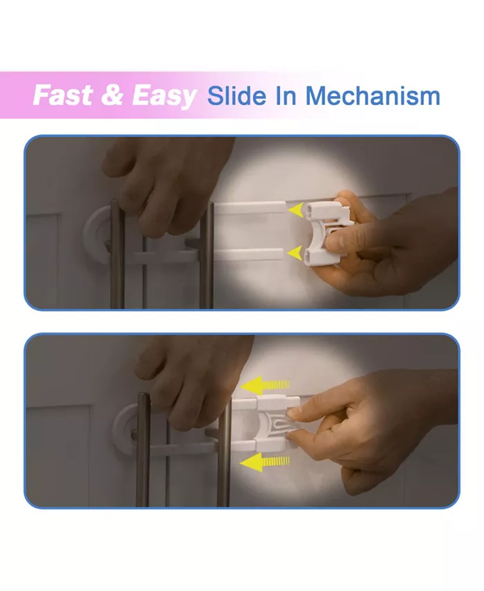 Jool Baby Sliding Cabinet Locks, U Shape, for Knobs, Handles, Doors - Baby Safety Set - 4 Pack