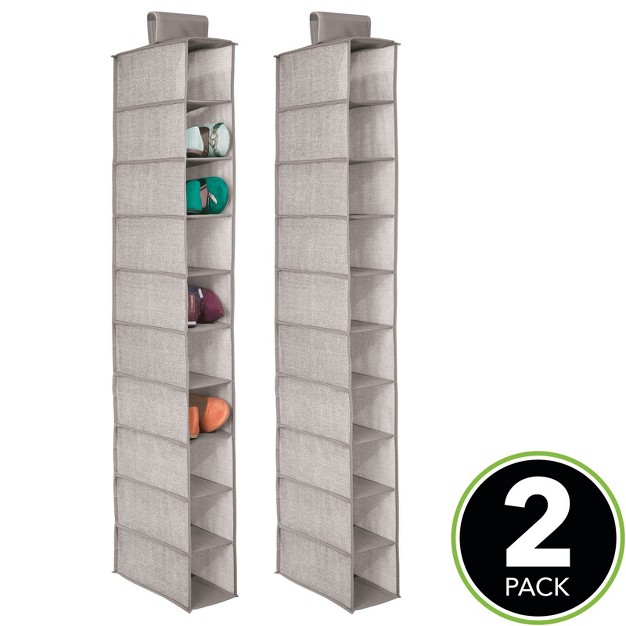 Mdesign Soft 10 Shelf Fabric Closet Hanging Storage Unit 2 Pack Linen tan