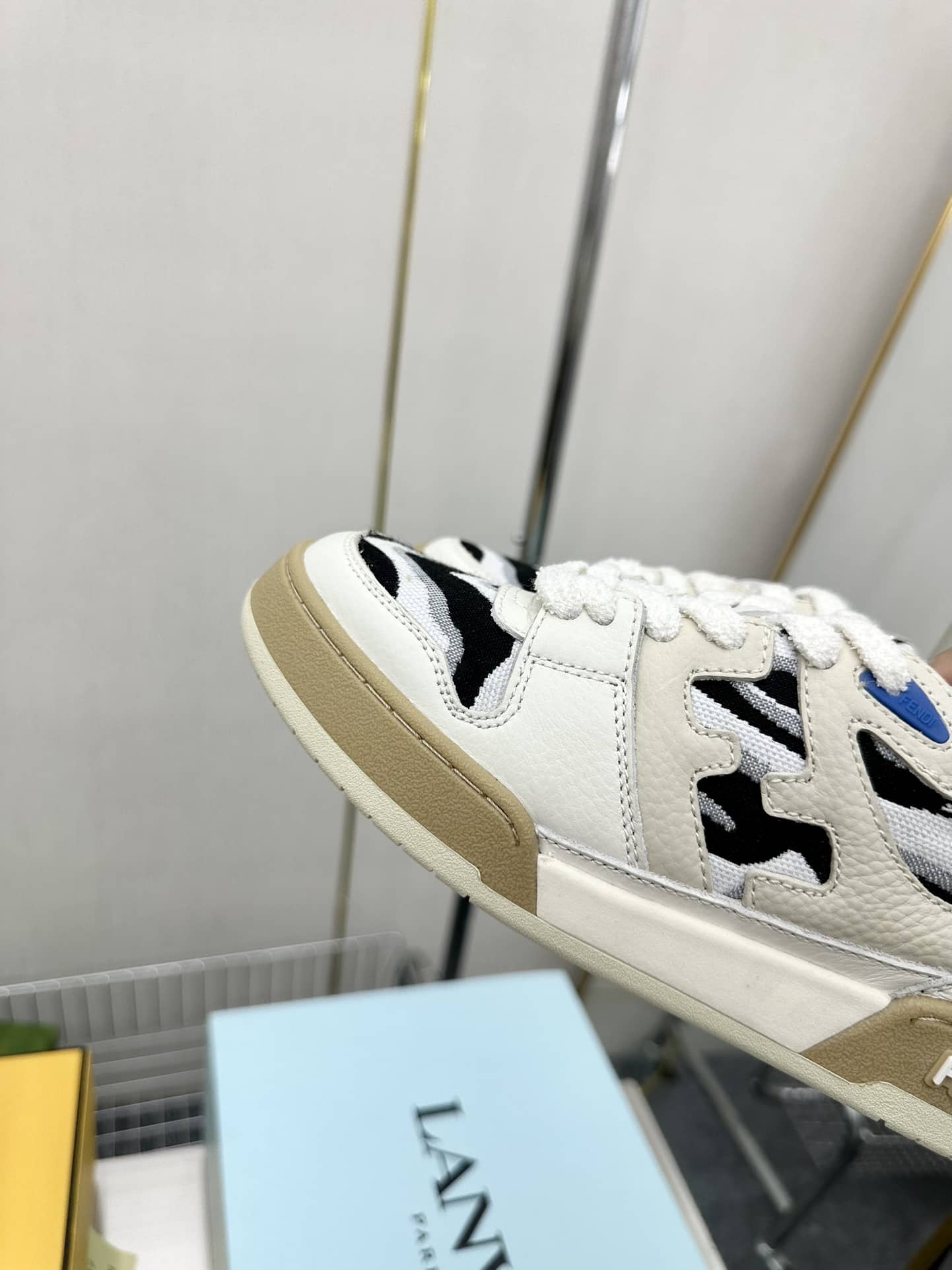 Fendi Match Leather Low Tops White And Black