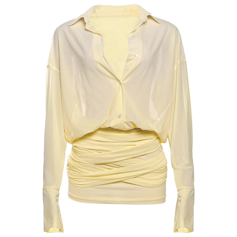 Plunge Lace-Up Shirt Dress - Bodycon SheathClistos