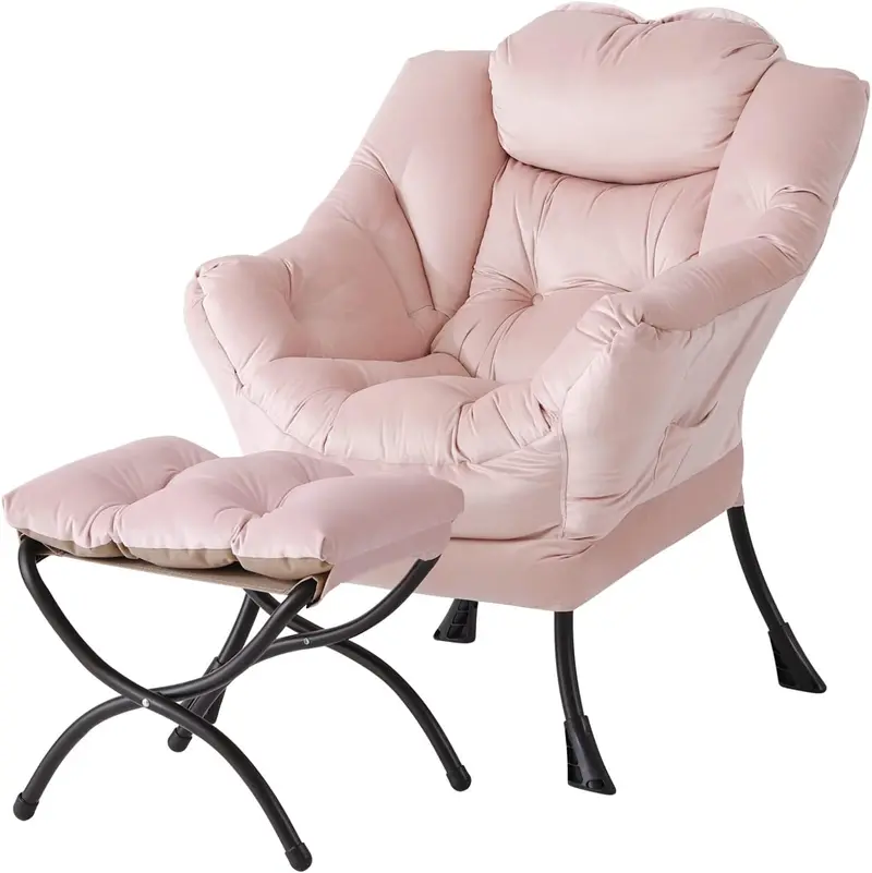 Welnow Modern Lazy Chair with Ottoman – Compact Accent Armchair Featuring Side Pocket and Footrest