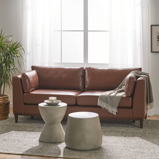 Warbler Contemporary Faux Leather Upholstered 3 Seater Sofa Cognac Brown espresso Christopher Knight Home