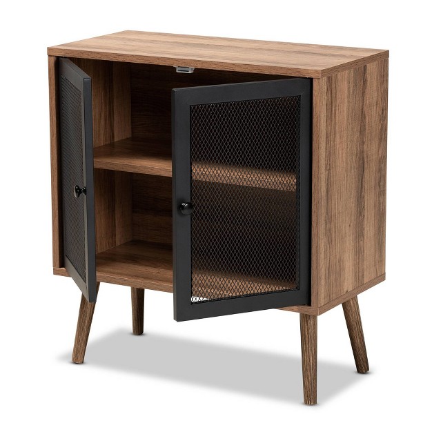 Yuna Natural Brown Wood And Metal 2 Door Storage Cabinet Natural Brown black Baxton Studio