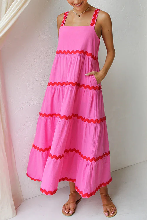 Tiered Ruffle Maxi Dress with Square NecklineClistos
