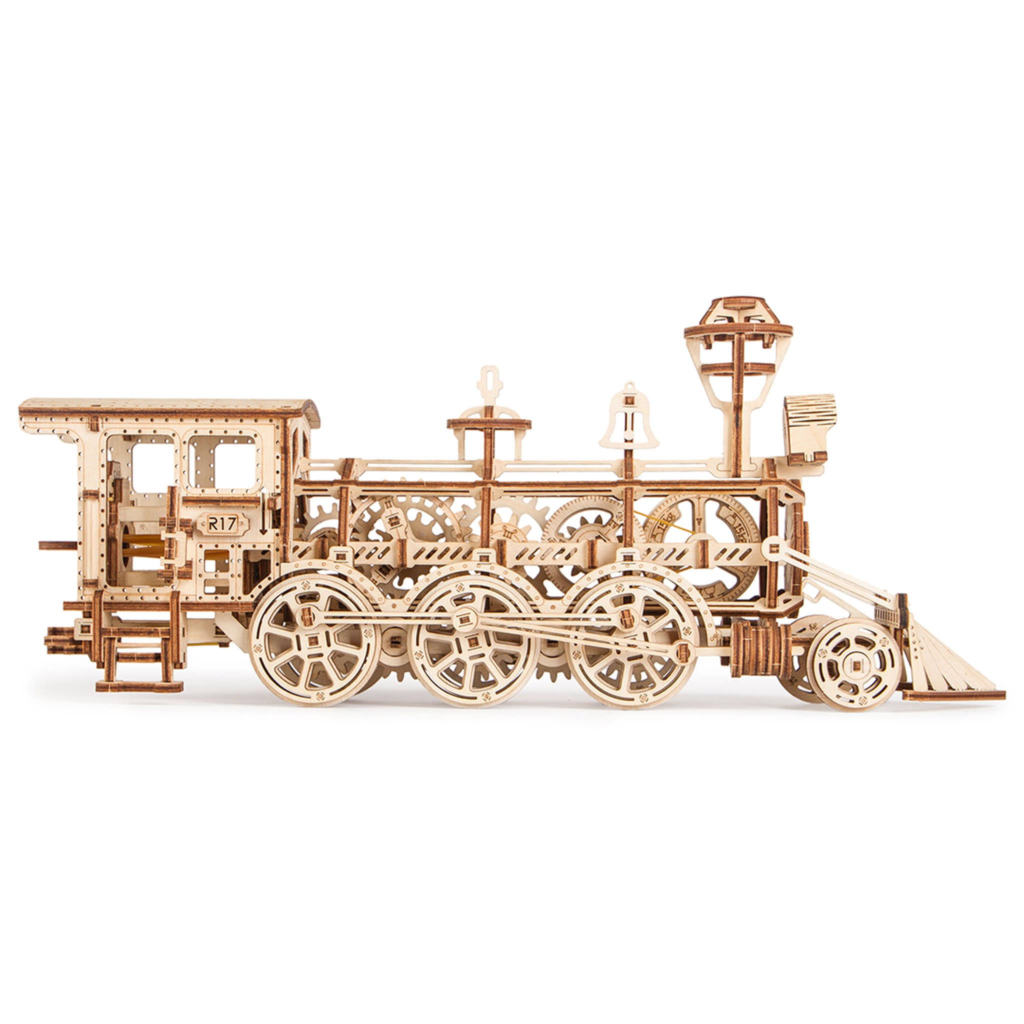 Wood Trick Wooden Toy Train Set with Railway - 34x7â€³ - Locomotive Train Toy Mechanical Model Kit - 3D Wooden Puzzle, Brain