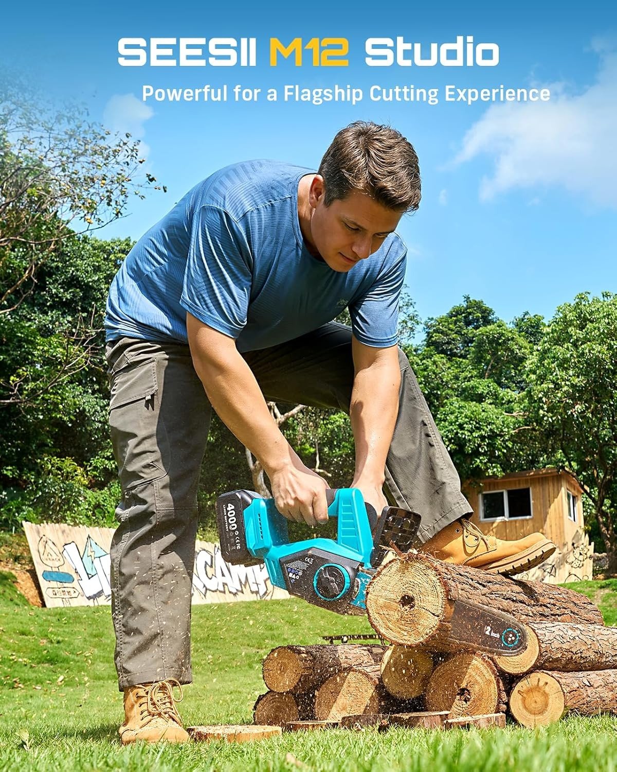 Electric Chainsaw Cordless 12-inch, Handheld Chain Saws with a 4.0Ah Battery, Tree Saw with Tool-free Chain Tension, Auto Oiling for Wood Cutting Trimming Branch