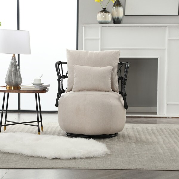 COOLMORE Upholstered Plush Living Room Chair with Metal Bracket Texture Linen Fabric Feature Lounge Chair