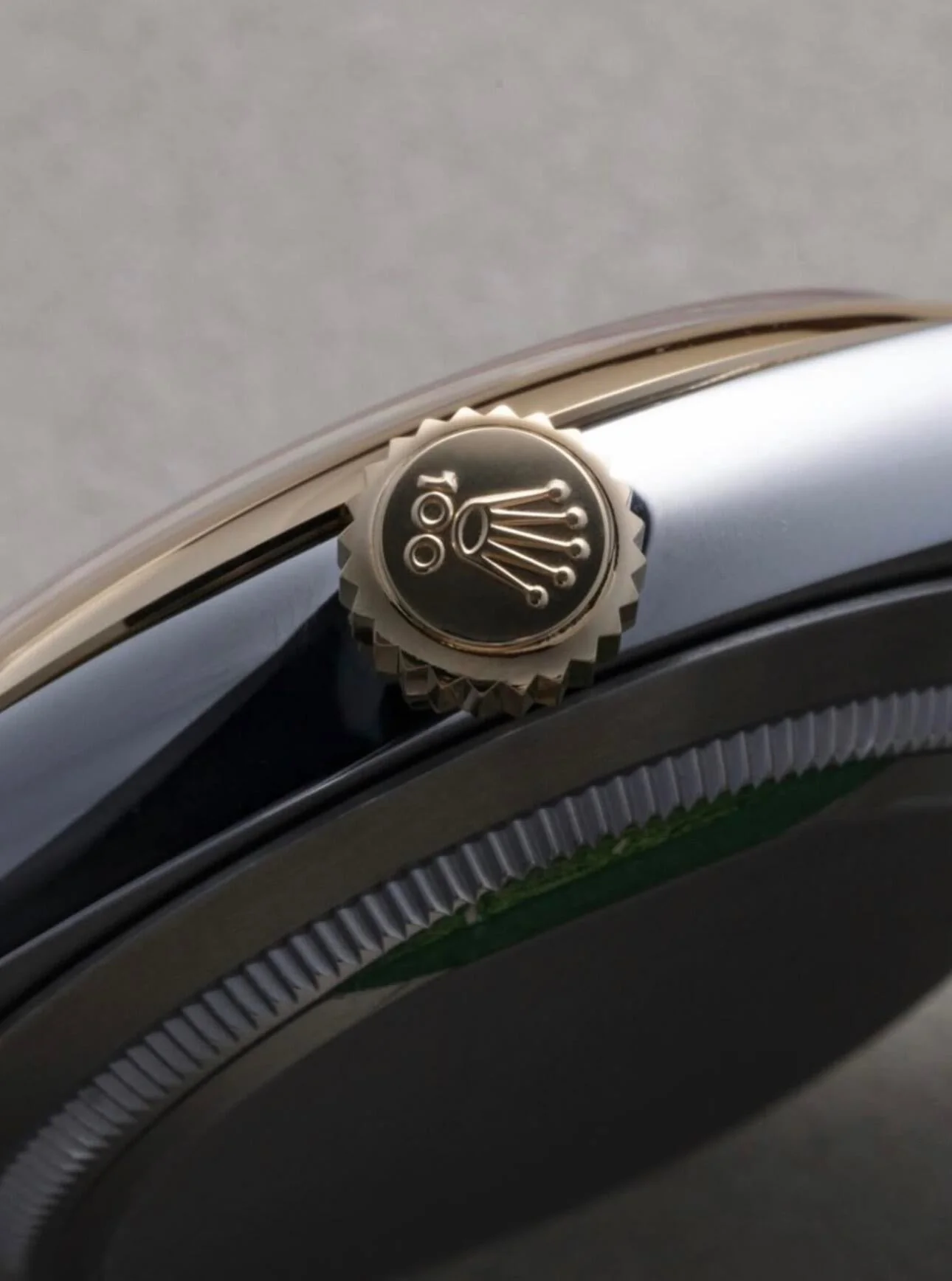 Rolex Oyster Perpetual 41mm Grey Dial Gold Bezel