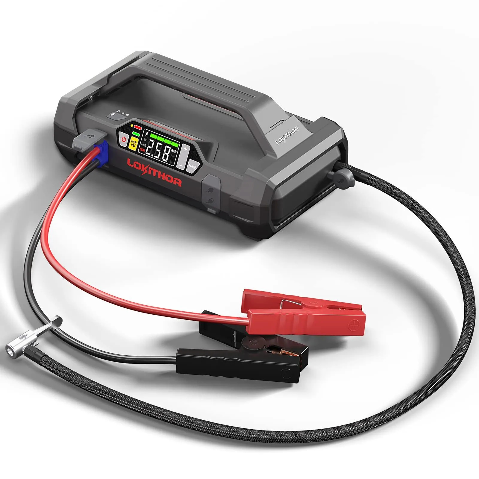 2026 Starter with Air Compressor, 1500Amp 12V Portable Car Battery Booster Pack for Upto 7.0L Gas or 4.5L Diesel, 150 PSI Tire Inflator with Digital Screen, 24 Months Ultra-Long Standby