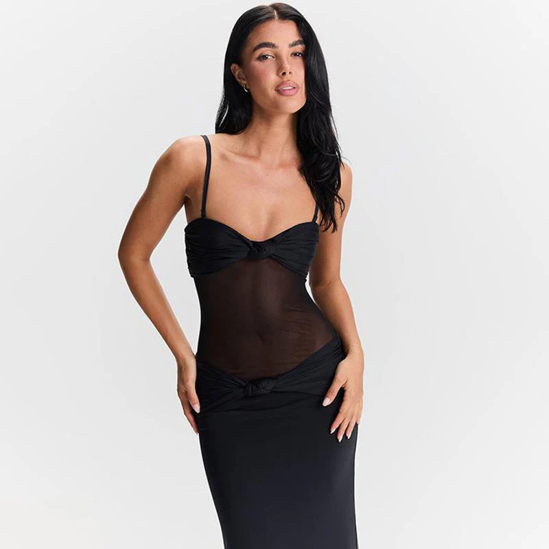 Sheer Panel Maxi Dress | Strapless Evening GownClistos