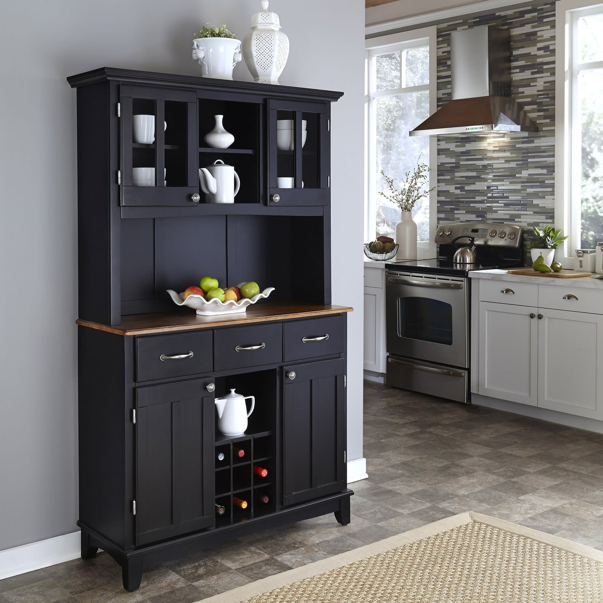 Homestyles Buffet Of Buffets Black Buffet with Hutch