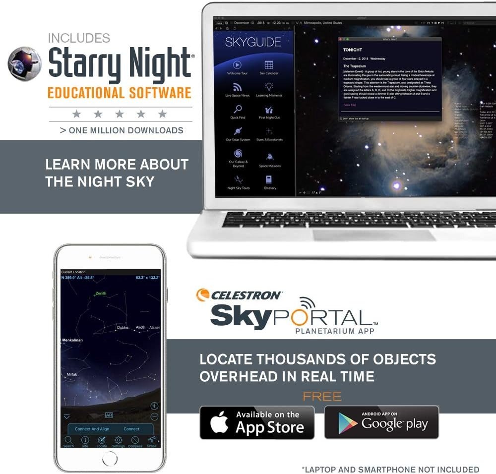 Short-Tube Refractor Telescope – Fully-Coated Glass Optics – Adjustable-Height Tripod – Bonus Astronomy Software Package