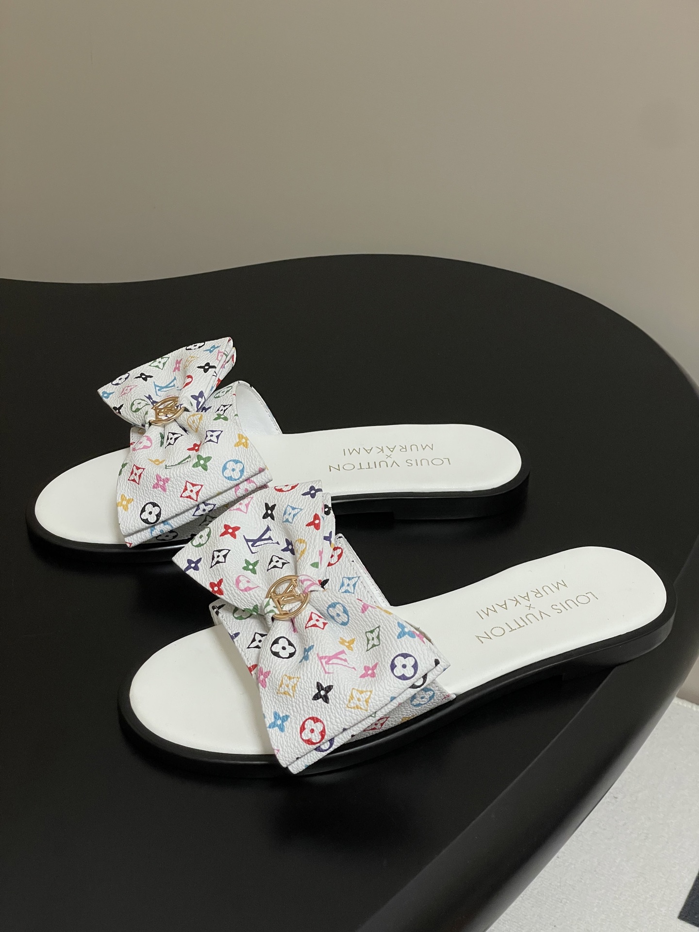 Louis Vuitton x Takashi Murakami Lily Flat Mule Bow Slide Sandals White 1AGVYA