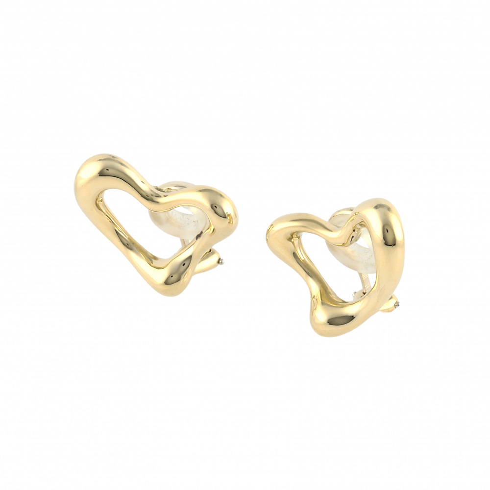 Tiffany & Co. Elsa Peretti Open Heart Earrings 18K Yellow Gold & Stainless Steel