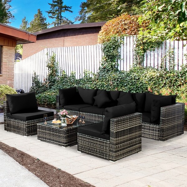 7PCS Patio Rattan Furniture Set Sectional Sofa Garden Cushion