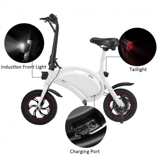 350W Folding Electric Bicycle with 15Mile Range Collapsible Lightweight Aluminum E-Bike Built-in 36V 6AH Lithium-Ion Battery, APP Speed Setting and Handlebar Display (White-6AH)