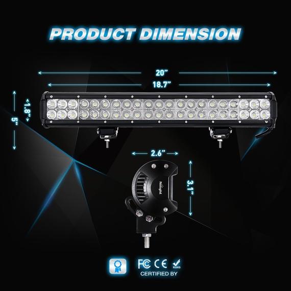 Nilight 20 Inch 126W Combo LED Work Light Bar 2PCS 4 Inch 18W Spot Spot Fog Lights SUV Boat Jeep Driving Lamp with Wiring Harness Kit