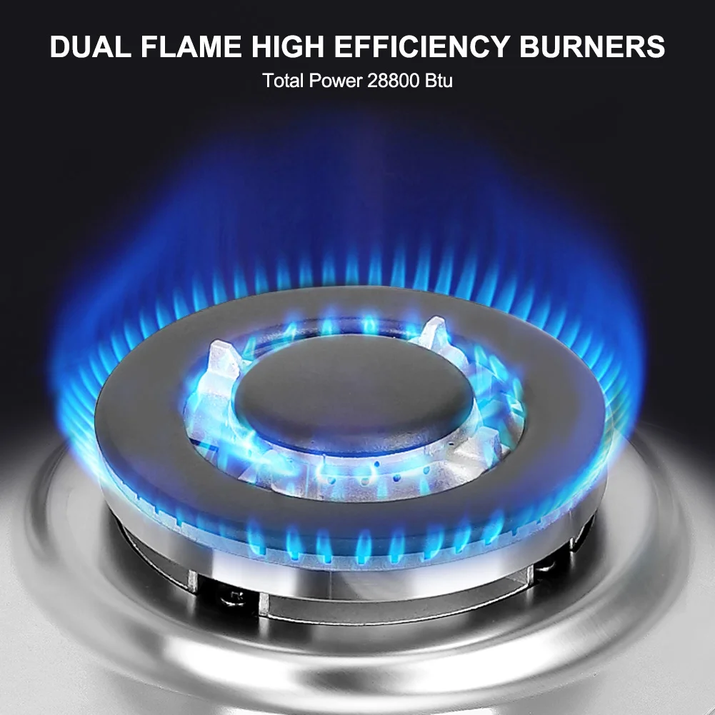 thermomate 30 Inch Gas Cooktop,  5 Burners Built In Gas Stove Top , NG/LPG Convertible Stainless Steel, 120V AC