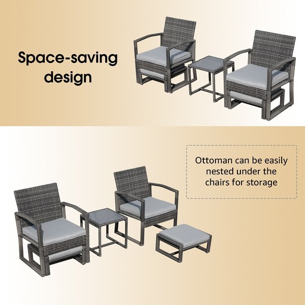 5Piece Patio Wicker Chat Set with Armchairs,Ottomans and Side Table