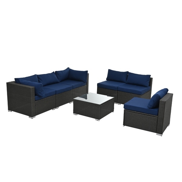 Blue 7Piece Patio Conversation Sectional Set