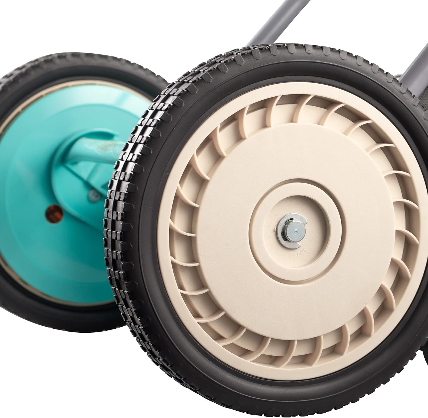 14-Inch 5-Blade Push Reel Lawn Mower with Grass Catcher, Mint